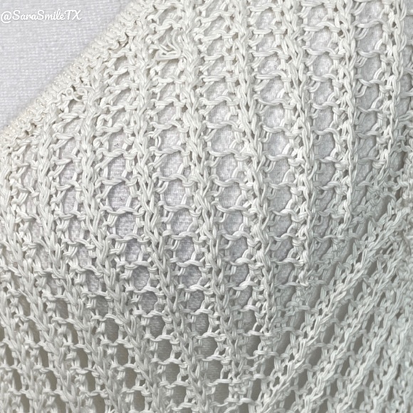 HELMUT LANG - Geometric Pointelle -  White Linen Chunky Knit Low Back Tank Top - Picture 7 of 15